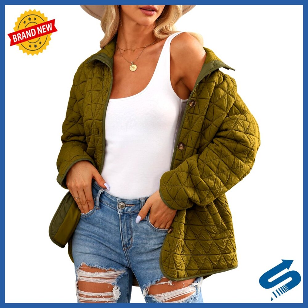 Lightweight Diamond Quilted Jacket Button Down Pu… - image 1